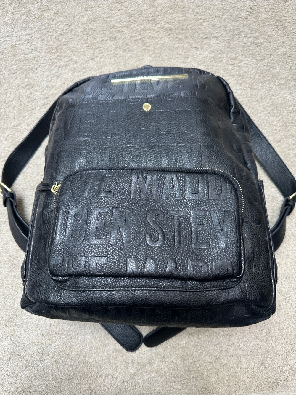 Steve Madden Black Embossed Logo Backpack